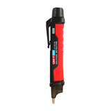 UNI-T UT12E Non-Contact AC Voltage Detector Pen with Vibration Mode – 24V to 1000V IP67 NCV Tester, Dual High/Low Sensitivity, LED Flashlight, Buzzer, 2m Drop-Proof - a black and red handheld tool with a pocket clip, a sensor tip, and text labeling including the model and IP67 rating.