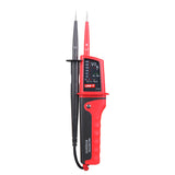 UNI-T UT15B Waterproof Voltage & Continuity Tester Pen – AC/DC up to 690V, Three-Phase Rotation, IP65, Single-Probe Live Wire Detection with Work Light - and black two-probe device featuring a vertical LED indicator panel with voltage levels from 12V to 690V.