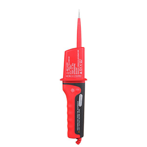 UNI-T UT15B Waterproof Voltage & Continuity Tester Pen – AC/DC up to 690V, Three-Phase Rotation, IP65, Single-Probe Live Wire Detection with Work Light - and black handheld probe with a central light button and printed technical specifications on the body.