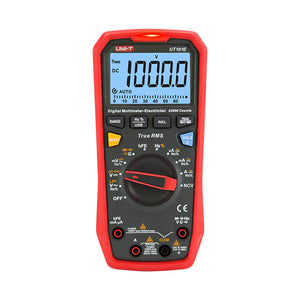 UNI-T UT161E True RMS Digital Multimeter – 22000 Count, AC/DC 1000V, 20A, High Accuracy 0.05%, 220MHz Frequency, Temperature, NCV, USB, CAT III 1000V - a red handheld device with a central rotary dial, function buttons, input ports, and a screen displaying 1000.0 V.