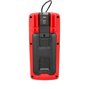 UNI-T UT171B Industrial True RMS Digital Multimeter – 60000 Count EBTN, AC/DC 1000V, 10A, LoZ, Square-Wave Output, Temperature, USB & Bluetooth, CAT III 1000V - rear view showing the red and black casing, a kickstand, and a USB port cover.