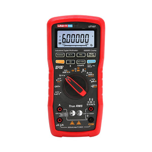 UNI-T UT197 Industrial True RMS Digital Multimeter – 600000 Count, AC/DC 1000V, 10A, IP67 Waterproof, 5m Drop-Proof, Bluetooth, VFD Mode, CAT IV 1000V - a red handheld device with a central rotary dial, various buttons, input ports, and a screen showing 600000.