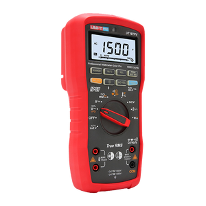 UNI-T UT197PV Solar PV True RMS Digital Multimeter – 2500V DC, 1500V AC, IP67 Waterproof, 5m Drop-Proof, Bluetooth App, VFD, CAT IV 1000V / CAT III 1500V - a red and black handheld device with a rotary dial, function buttons, and a screen displaying 1500 V.