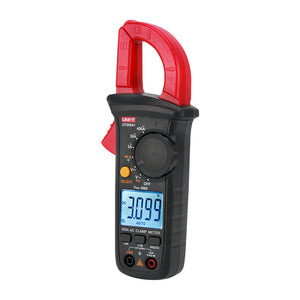 UNI-T UT200A+ True RMS Digital Clamp Meter – 400A AC, 3000 Count, AC/DC 600V, Resistance, Continuity, Frequency, Live Wire Test, NCV, Flashlight, CAT III 600V - a rotary dial, function buttons, and a digital display showing the reading 3.099.