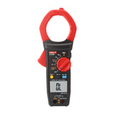 UNI-T UT205B 1000A AC Clamp Meter – 60mm Jaw Opening, 1000V AC/DC, 40MΩ Resistance, 40mF Capacitance, 10MHz Frequency, Duty Cycle, NCV, Flashlight, CAT III 600V - a black and red handheld device with a large jaw, rotary dial, buttons, input ports, and a screen showing OL.