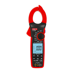 UNI-T UT208B True RMS Digital Clamp Meter – 1000A AC, 6000 Count, AC/DC 1000V, Temperature, LoZ, LPF, Inrush Current, NCV, 42mm Jaw, CAT III 1000V / CAT IV 600V - the jaw, rotary dial, buttons, and an LCD screen displaying 0.00 A.