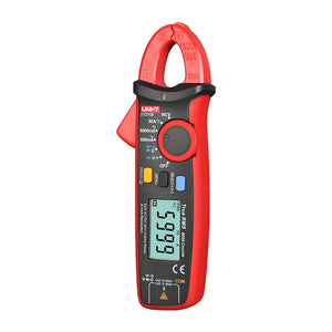 UNI-T UT211B True RMS Mini Digital Clamp Meter – 60A AC/DC, 6000 Count, High-Precision 0.1mA Resolution, AC/DC 600V, VFC, ZERO, NCV, for Solar & EV, CAT III 600V - a red and black handheld device with a digital display showing 5999, a rotary dial, function buttons, and a clamp jaw.