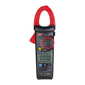 UNI-T UT213C True RMS Digital Clamp Meter – 400A AC, 4000 Count, AC/DC 600V, Resistance, Capacitance, Frequency, Temperature, NCV, Flashlight, 30mm Jaw, CAT III 600V - a rotary dial, function buttons, a digital display reading 000.0, and input ports at the base.