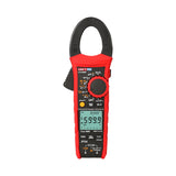 UNI-T UT219DS Professional Dual-Display Datalogging True RMS Clamp Meter – 600A AC/DC, 6000 Count, AC/DC 1000V, IP54, 2m Drop-Proof, Temperature, LoZ, NCV, CAT IV 600V - a red and black handheld device with a rotary dial, function buttons, and a digital display showing 599.9 V and 059.9 Hz.