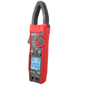 UNI-T UT219PV Professional Solar PV True RMS AC/DC Clamp Meter – 1000A, AC 1500V / DC 2500V, 2500kVA Power, 9999 Count, IP65, Bluetooth 5.0, Temperature, CAT III 1500V / CAT IV 600V - in red and black, showing a rotary dial, function buttons, and a digital display reading 2500 V and 49.9 Hz.