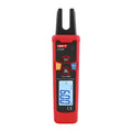 UNI-T UT256 True RMS AC/DC Fork Meter – 60A Open-Jaw Current, 10mm Fork, NCV, Zero & Relative Mode, Data Hold, Flashlight, 1m Drop-Proof, CAT III 600V - a red handheld device with an open-jaw sensor, control buttons, and a digital display showing 600.