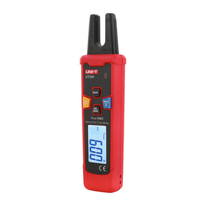 UNI-T UT256 True RMS AC/DC Fork Meter – 60A Open-Jaw Current, 10mm Fork, NCV, Zero & Relative Mode, Data Hold, Flashlight, 1m Drop-Proof, CAT III 600V - an open-jaw sensor, a digital display showing 600, and front-facing buttons for power, select, hold, and zero.