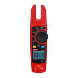 UNI-T UT256B True RMS AC/DC Fork Meter – 200A Open-Jaw Current, AC/DC 1000V, Resistance, Capacitance, Frequency, NCV, Zero Mode, Data Hold, CAT II 1000V / CAT III 600V - a red open-jaw fork meter with a digital display showing 0.000, a central rotary dial, control buttons, and input ports at the bottom.