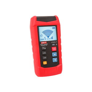 UNI-T UT25CL Cable Locator & Wire Tracer – Transmitter + Receiver Kit, Underground Cable Tracing, Break/Short Detection, NCV, Fuse Finder, 480V, 8 Coding Signals - red casing with a digital display showing signal level 5, a power button, and various control buttons on the front panel.
