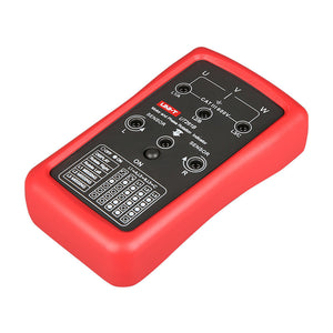 UNI-T UT261B Phase Sequence & Motor Rotation Indicator – 3-Phase Sequence, Missing-Phase & Motor Rotation Direction, 90–600V, 15–400Hz, 2m Drop-Proof, CAT III 600V - a red, rectangular handheld device featuring three top input ports, two sensor ports, and a front LED display.