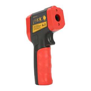 UNI-T UT301C+ Infrared Thermometer – Non-Contact, −32°C to 600°C, 12:1 D:S, Adjustable Emissivity, ±1.5°C, Ring Laser, 99-Group Memory, Date/Time, Colour EBTN Display - and black handheld non-contact temperature gun showing the D:S 12:1 ratio diagram on its side panel.