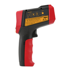 UNI-T UT305S Professional Infrared Thermometer – Non-Contact −50°C to 2000°C, 50:1 D:S, Adjustable Emissivity, EBTN Display, MAX/MIN/AVG/DIFF, High/Low Alarm, Tripod Mount - and black handheld device shown from the side, featuring a D:S 50:1 ratio diagram on its side panel.