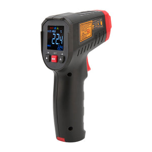 UNI-T UT306C Infrared Thermometer – Non-Contact, −50°C to 500°C, 12:1 D:S, Adjustable Emissivity, Ring Laser, EBTN Colour Display, Backlight - black and red, featuring a digital display showing 22.4, control buttons, and a trigger handle.