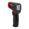 UNI-T UT306S Infrared Thermometer – Non-Contact, −50°C to 500°C, 12:1 D:S, Adjustable Emissivity, Single Laser, Backlit LCD, One-Hand Operation - a black and red handheld device with a trigger, a backlit LCD showing 00.0, and navigation buttons on the handle.