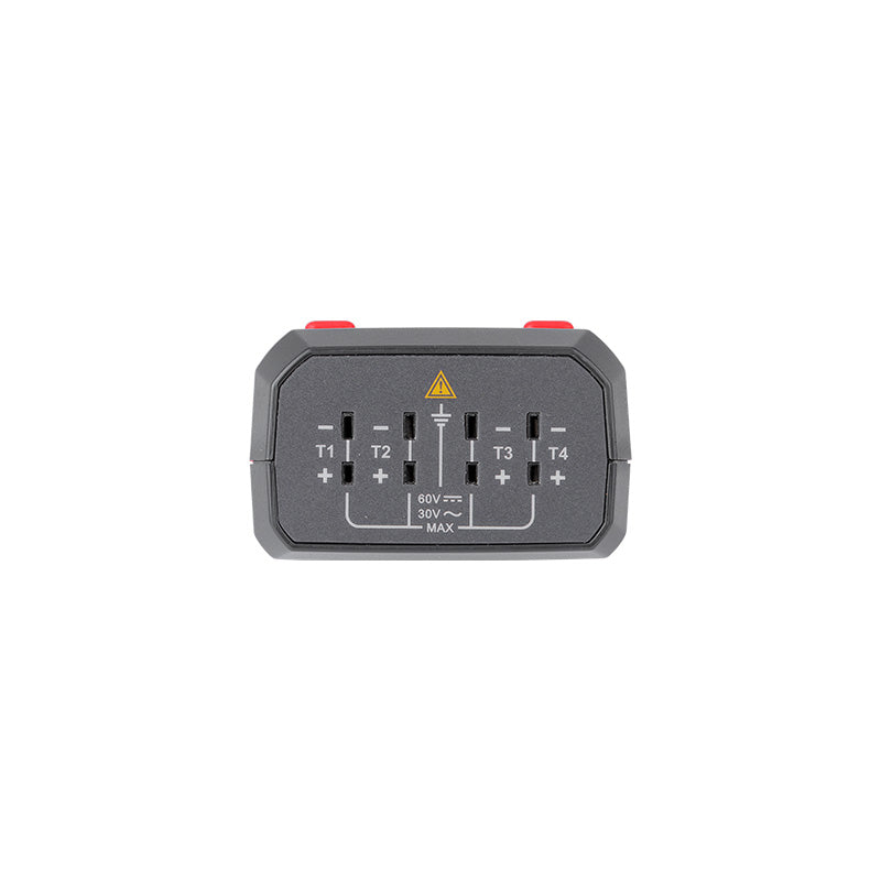 UNI-T UT325F 4-Channel Digital Thermometer – K/J/T/E/R/S/N Thermocouple, −200°C to 1767°C, Per-Channel Type, 72,000-Reading Datalogging, USB-C & Bluetooth, ±(0.2%+0.5°C) - close-up of the grey top panel showing four thermocouple input ports labeled T1 to T4 and a ground symbol.