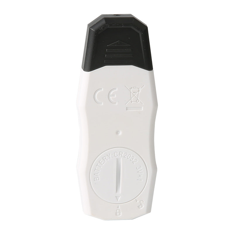 UNI-T UT330T USB Temperature Datalogger – −30°C to 70°C, ±0.4°C, 64,000-Set Memory, IP65, PDF/XLS Export, Adjustable Interval, LED Alarm, Reusable - the white back cover with a CR2032 battery compartment, a black cap, and CE and disposal markings.
