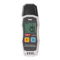 UNI-T UT330TH USB Temperature & Humidity Datalogger – −30°C to 70°C, 0–99.9% RH, ±0.4°C, 64,000-Set Memory, USB, PC Software & App, PDF Export - a white and grey handheld device with two buttons, a digital screen showing 29.0°C and 20:48:02.