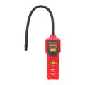 UNI-T UT336A Refrigerant Leak Detector – CFC / HCFC / HFC Halogen Gas, Negative Corona Sensor, 6 Sensitivity Levels, Audio-Visual Alarm, Flexible Probe - a red handheld unit with a central control panel, a flexible black probe, and a multi-level LED display.