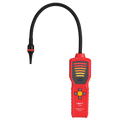 UNI-T UT336B Refrigerant Leak Detector – CFC / HCFC / HFC Halogen Gas, Long-Life Semiconductor Sensor, 6 Sensitivity Levels, Colour Probe Light - a red handheld device with a flexible black probe, a multi-colored LED indicator panel, and central control buttons.