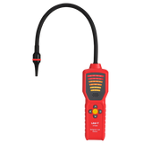 UNI-T UT336B Refrigerant Leak Detector – CFC / HCFC / HFC Halogen Gas, Long-Life Semiconductor Sensor, 6 Sensitivity Levels, Colour Probe Light - a red handheld device with a flexible black probe, a multi-colored LED indicator panel, and central control buttons.