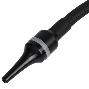 UNI-T UT336B Refrigerant Leak Detector – CFC / HCFC / HFC Halogen Gas, Long-Life Semiconductor Sensor, 6 Sensitivity Levels, Colour Probe Light - a close-up view of the black, tapered sensor probe tip attached to a flexible, ribbed black hose.
