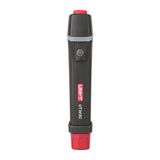 UNI-T UT345C Ultrasonic LPG Gas Cylinder Level Checker – Propane / Butane 8–14", No-Contact Liquid Level Indicator, LED, Pen Design with Flashlight - black and red pen-style casing with a top power button and a central light button.