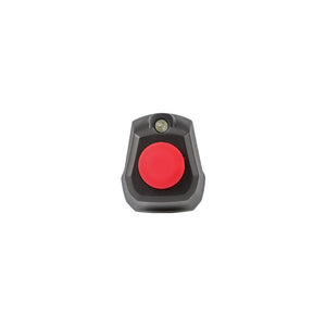 UNI-T UT345C Ultrasonic LPG Gas Cylinder Level Checker – Propane / Butane 8–14", No-Contact Liquid Level Indicator, LED, Pen Design with Flashlight - a close-up view of the black device featuring a large red circular button and a small LED light.
