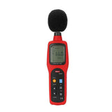 UNI-T UT351 Sound Level Meter – 30~130 dB, ±1.5 dB, A/C Weighting, Fast/Slow, 31.5 Hz~8 kHz, AC/DC Analogue Output - a red handheld device with a black microphone cover, a digital display showing 66.0, and various control buttons.