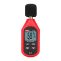 UNI-T UT353 Mini Sound Level Meter – 30–130 dB, A-Weighted, ±1.5 dB, Fast/Slow Response, MAX/MIN, 31.5Hz–8kHz, Compact Noise Meter with Windscreen - a red handheld device with a black windscreen, showing 68.7 dBA on its digital display and four control buttons.