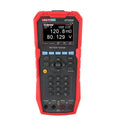 UNI-T UT3550 Handheld Battery Tester – Internal Resistance & Voltage - a digital screen with 120.8mΩ and 80.129V readings, keypad, and four bottom input ports.