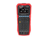 UNI-T UT3550 Handheld Battery Tester – Internal Resistance & Voltage - a digital screen with 120.8mΩ and 80.129V readings, keypad, and four bottom input ports.
