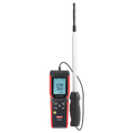 UNI-T UT362H Hot Wire Anemometer – Air Velocity 0–30 m/s, Air Flow / Volume, Temperature, 120 cm Flexible Probe, HVAC Duct Wind Meter, 99-Set Memory - with a red and black handheld display showing 5.00 m/s and 23.6°C, connected to a long, silver telescopic probe.