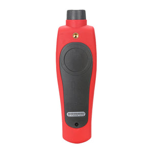 UNI-T UT371 Non-Contact Laser Tachometer – Photo RPM 10~99,999, ±(0.04%+2), Counting Mode, 50–200 mm Range, MAX/MIN/AVG, Backlit LCD - shown from the rear, featuring a red rubberized casing, a dark grey battery compartment, and a tripod mount.