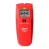 UNI-T UT387A Wall Scanner Stud Finder – StudScan & ThickScan, Wood / Metal / Live AC Wire Detection, LED & Buzzer, Behind-Wall Detector - handheld device with a central mode switch, a digital display showing "CAL OK" and an arrow icon, and a green LED.