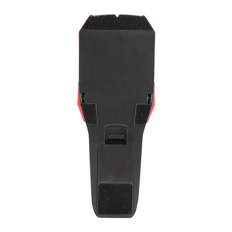 UNI-T UT387C Wall Scanner Detector – Electromagnetic, Metal 76 mm / Stud / Live Wire, Voice + LED & Buzzer, Deep Wooden Beam & Rebar Finder - shown from a direct rear-facing view displaying its black plastic casing, textured pads, and battery compartment cover.