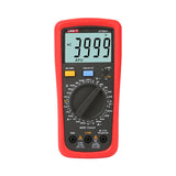 UNI-T UT39A+ Digital Multimeter – 4000 Count, AC/DC 1000V, 10A, Capacitance, hFE, NCV, Diode & Continuity, CAT II 1000V / CAT III 600V - red protective case, showing a central rotary dial, function buttons, input ports, and a screen reading 3999.