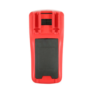 UNI-T UT39E+ High-Resolution Digital Multimeter – 20000 Count, AC/DC 1000V, 20A, High Accuracy 0.05%, Capacitance, NCV, hFE, CAT II 1000V / CAT III 600V - rear view showing the red plastic casing, a black battery compartment cover, and a warning label.