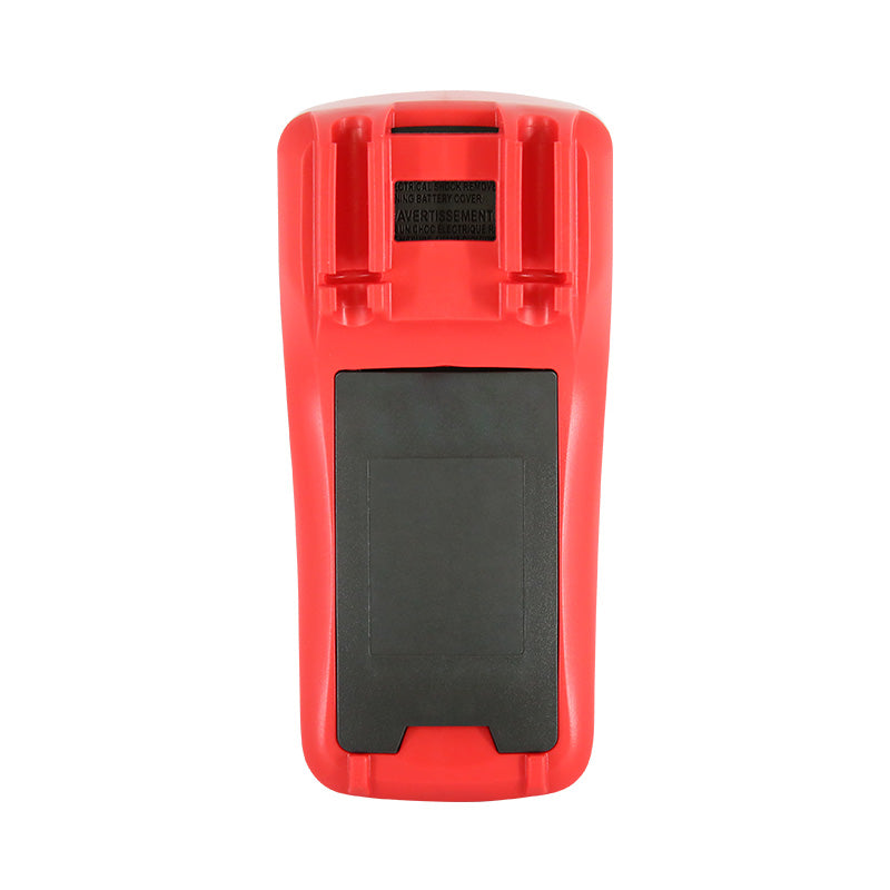 UNI-T UT39E+ High-Resolution Digital Multimeter – 20000 Count, AC/DC 1000V, 20A, High Accuracy 0.05%, Capacitance, NCV, hFE, CAT II 1000V / CAT III 600V - rear view showing the red plastic casing, a black battery compartment cover, and a warning label.