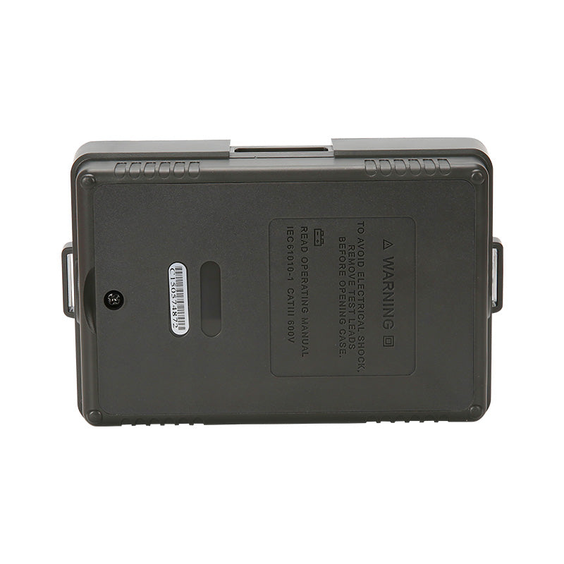 UNI-T UT501A Insulation Resistance Tester – Digital Megohmmeter, 100V/250V/500V/1000V - rear view showing the dark grey rectangular casing, battery compartment cover, and warning label.