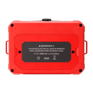 UNI-T UT501E Insulation Resistance Tester – Digital Megohmmeter - rear view showing the red rectangular case with a warning label about battery removal and IP54 rating.