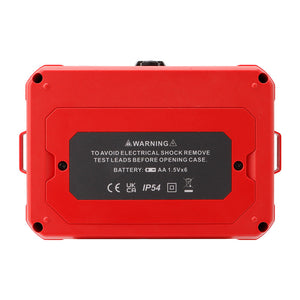 UNI-T UT503PV PV Insulation Resistance Tester – Solar PV Megohmmeter, 125V/250V/500V/1000V - rear view of the red rectangular casing showing the battery compartment label and warning text.