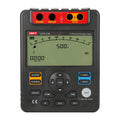 UNI-T UT513A Insulation Resistance Tester – Digital Megohmmeter, 2500V/5000V - a black handheld device with a digital display showing 500V, multiple control buttons, and top input ports.