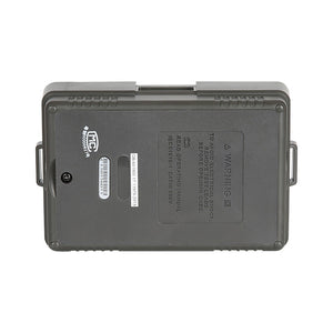 UNI-T UT522 Earth Resistance Tester – Digital Earth / Ground Resistance Meter - the grey plastic rear casing with a screw, a barcode label, and safety warning text printed on the surface.
