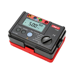 UNI-T UT526 Multifunction Electrical Tester – Multifunction Installation Tester, 250V/500V/1000V - black and red, featuring a digital display showing 500 MΩ, a rotary function knob, test buttons, and four input ports.