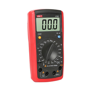 UNI-T UT603 Digital Inductance Capacitance Meter – 2000 Count, 2mH–20H, 2nF–600µF, 200Ω–20MΩ, hFE Transistor Test, Diode & Continuity, LC Component Tester - red and black casing with a central rotary dial, LCD screen displaying 00.0, function buttons, and input ports.
